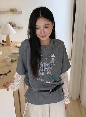 BORAN帛然休闲假两件上衣女2025秋季设计感百搭长袖t恤女B2E8180S