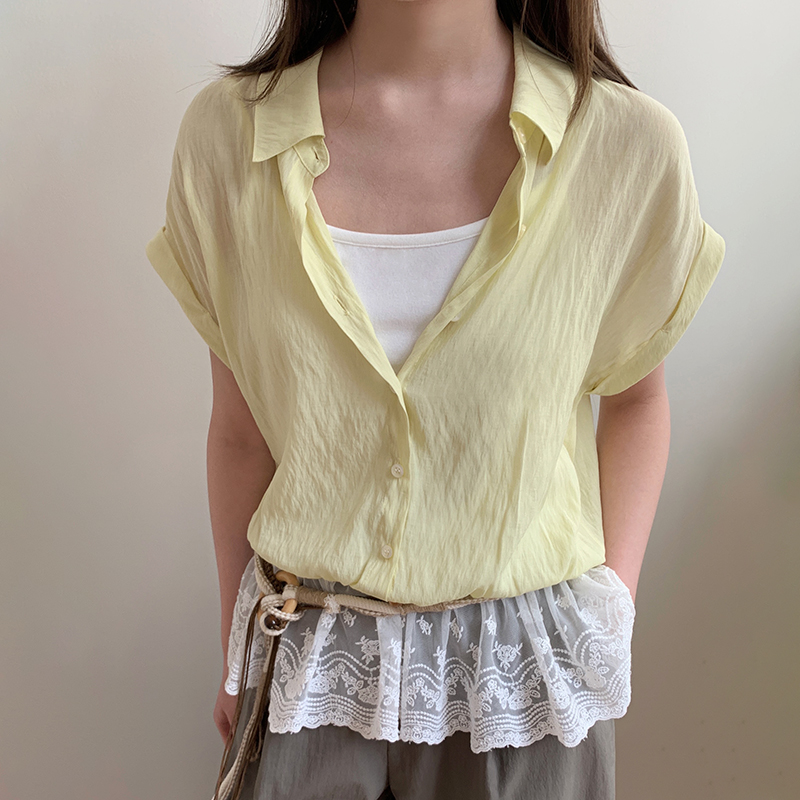 设计感假两件上衣休闲短袖衬衫女