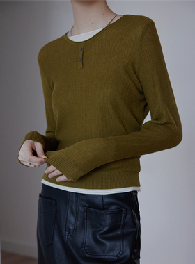 2025秋季新款BORAN帛然针织衫假两件长袖羊毛圆领上衣女B2D8207S