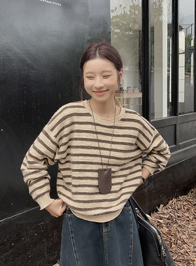 2025秋季新款BORAN帛然长袖条纹针织衫慵懒宽松休闲上衣女B2D8067