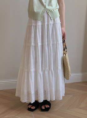BORAN帛然韩系花边半身裙2025夏季新款休闲高腰显瘦a字裙子女7006