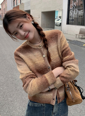 BORAN帛然复古渐变色针织开衫2025秋季新款休闲长袖外套女3115W