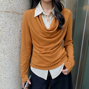 BORAN帛然复古文艺穿搭显腰线巧思设计感时尚 上衣配腰带9200 长袖