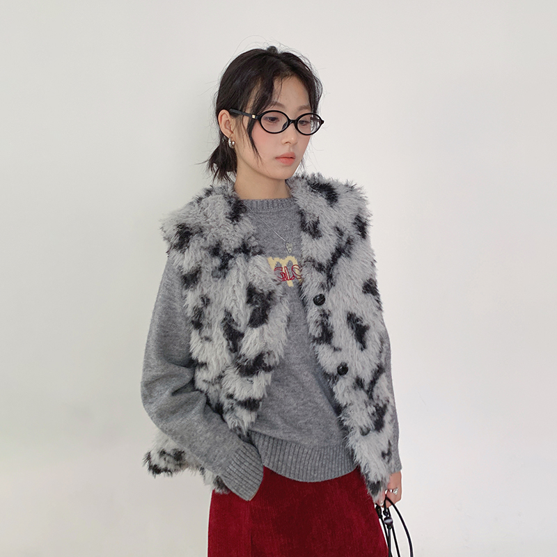 帛然时尚百搭毛绒马甲外套女