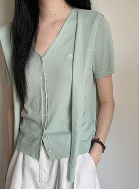 BORAN帛然韩系百搭针织开衫送披肩2025年夏季新款显瘦短袖上衣女