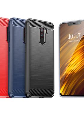 适用小米POCOPhone F1手机壳POCOF1拉丝碳纤维纹保护套软全包防摔