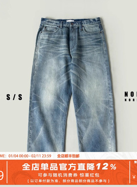 NOFAITH日系赤耳蓝色纯棉牛仔裤男宽松休闲新疆棉直筒长裤NK5106