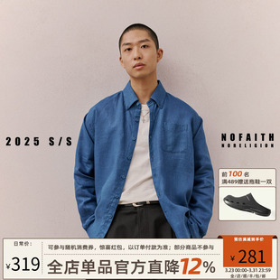 翻领口袋长袖 NOFAITH 男秋季 衬衫 衬衣宽松休闲情侣上衣 亚麻100%