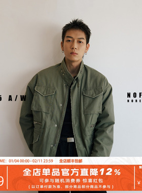 NOFAITH横断竹节棉高密羊羔绒M65立领夹克男复古宽松休闲工装外套