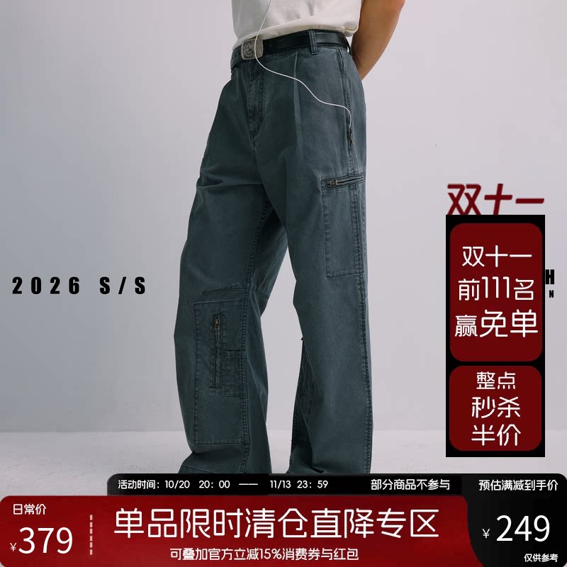 NOFAITH做旧60s德国vintage工装裤男宽松直筒休闲长裤纯棉法工裤