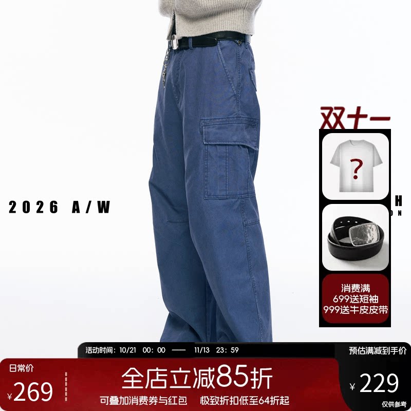 NOFAITH水洗做旧弯刀工装裤男宽松百搭直筒法工裤休闲长裤潮25FW