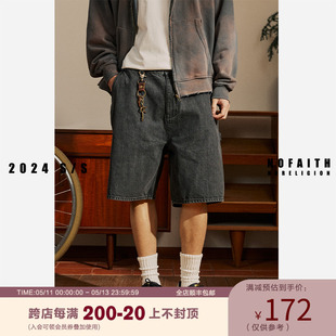 NOFAITH 男夏日系复古休闲直筒五分裤 vintage卡哈特纯色牛仔短裤