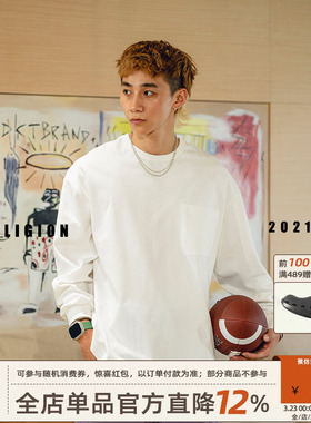 NOFAITH重磅300g打底衫纯白色藏青圆领休闲长袖T恤宽松男女无信仰