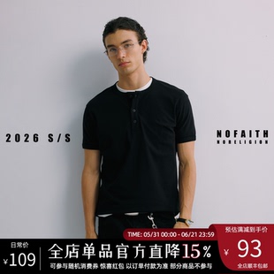 NOFAITH正肩亨利领修身螺纹小袖口t恤男夏季凉感健身Slimfit短袖
