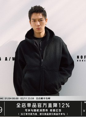 NOFAITH廓形短宽连帽拉链卫衣男宽松休闲情侣外套100%纯羊毛上衣