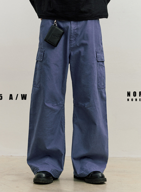 NOFAITH水洗做旧弯刀工装裤男宽松百搭直筒法工裤休闲长裤潮25FW