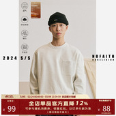 NOFAITH基础纯色口袋圆领长袖 上衣男日系复古宽松圆领廓形打底T恤