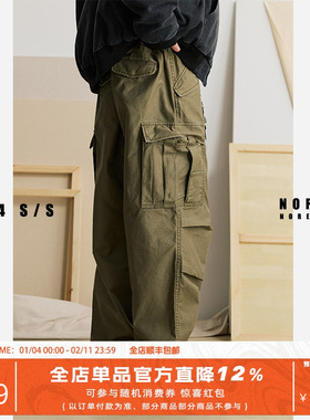 NOFAITH水洗做旧工装长裤男日系复古潮流直筒多口袋宽松休闲裤子