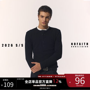 NOFAITH亨利领Slimft正肩修身长袖t恤男秋季软糯亲肤高棉休闲上衣