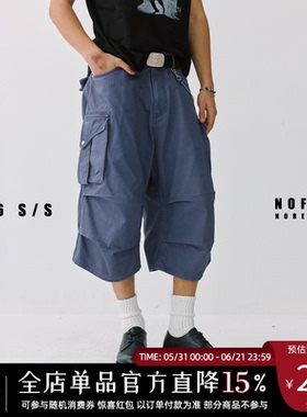 NOFAITH水洗做旧cargo工装短裤人字纹纯棉320G男夏宽松休闲七分裤