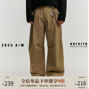 宽松直筒混纺抗皱弧形休闲长裤 新款 男秋季 NOFAITH廓形褶皱弯刀裤