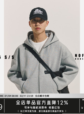 NOFAITH纯色700G连帽cleanfit短宽卫衣男春季复古双拉链休闲上衣