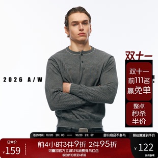 NOFAITH条纹针织亨利领短宽长袖T恤秋季通勤百搭上衣男女款Z62191