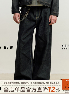 NOFAITH复古原色A字版型牛仔裤男秋季宽松百搭休闲直筒长裤NK5246