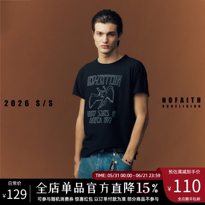 NOFAITH齐柏林飞艇摇滚乐队1977短袖T恤男夏50S高捻精棉休闲上衣