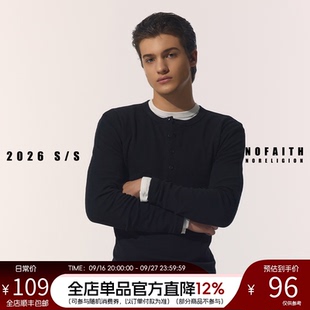 NOFAITH亨利领Slimfit正肩修身长袖t恤男秋季软糯亲肤棉休闲上衣