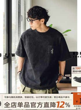 NOFAITH水洗口袋印花短袖夏季纯棉宽松短袖T恤男士复古半袖无信仰