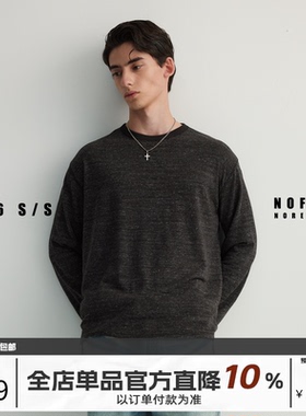 NOFAITH亚麻透气圆领条纹长袖T恤男春季新品宽松百搭休闲情侣上衣