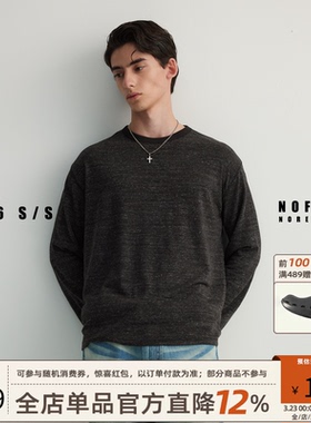 NOFAITH亚麻透气圆领条纹长袖T恤男春季新品宽松百搭休闲情侣上衣