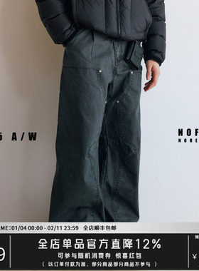 NOFAITH宽松B01水洗工装弯刀裤男秋季复古通勤阔腿休闲直筒法工裤