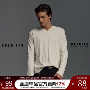 NOFAITH竹节棉正肩小V领合身Slimfit剪裁男秋内搭打底亲肤长袖T恤