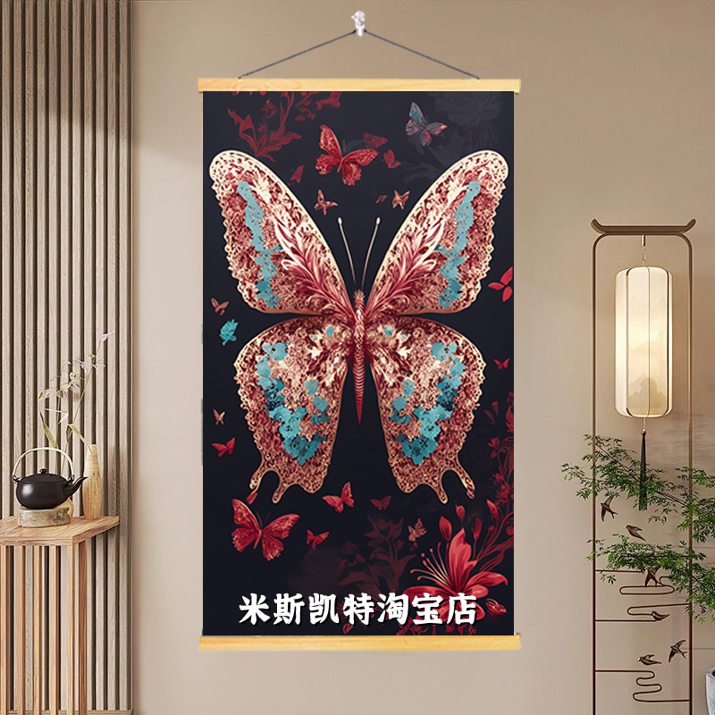 水墨画古风蝴蝶喜乐平安家居装饰挂画玄关书房客厅装饰家用房间图片