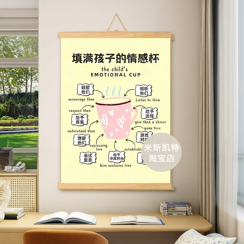 填满孩子的情绪杯情绪管理奶油风儿童心理辅导室幼儿园小学生挂画