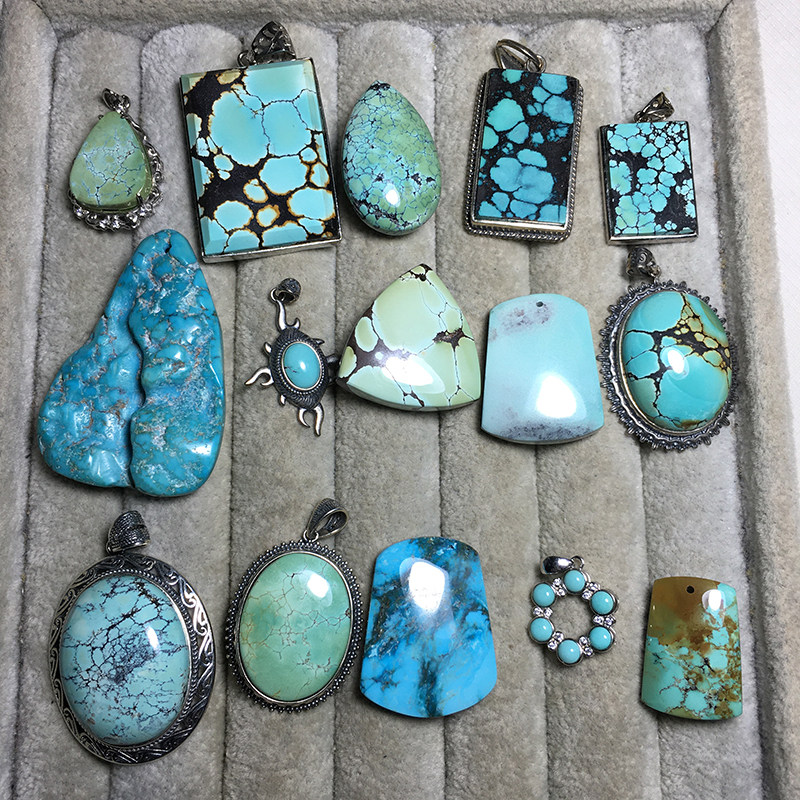 천연 원시 미네랄 호북 청록색 높은 도자기 파란색 녹색 메쉬 꽃 물방울 WUSHI 브랜드 남성과 여성 펜던트 펜던트 한 가지 그림