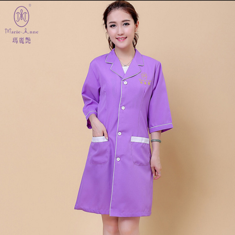 玛丽艳美容服美容师工作服中长款夏秋装中袖连衣裙美容沙龙