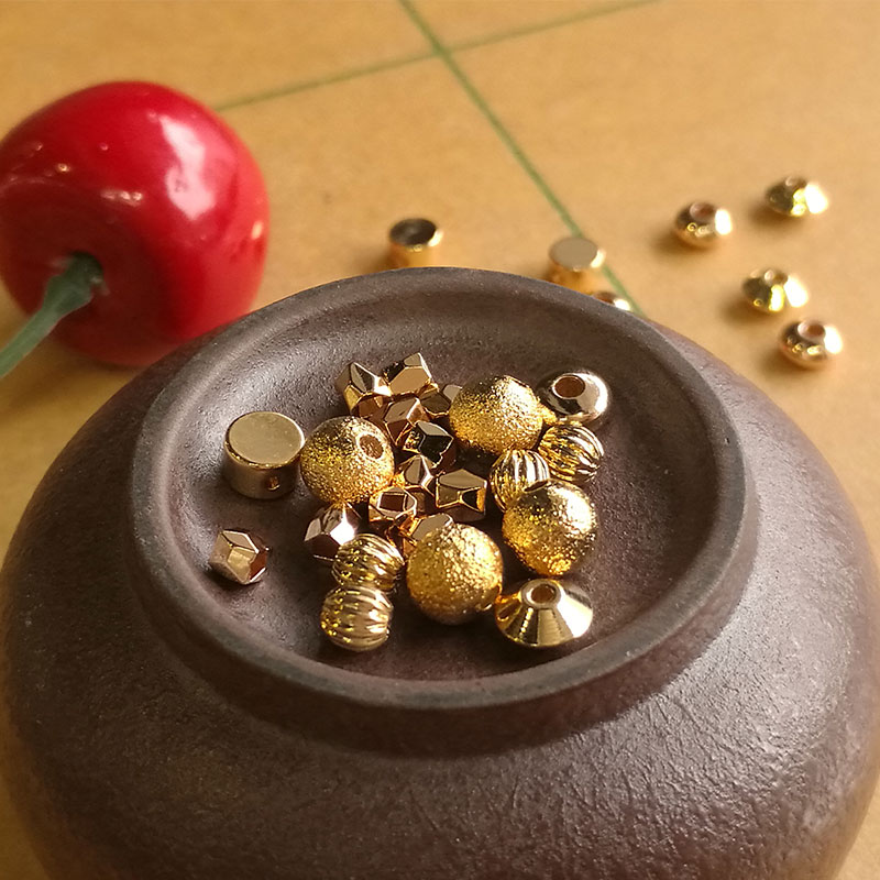 14K包金切面珠diy配件镀金车轮珠