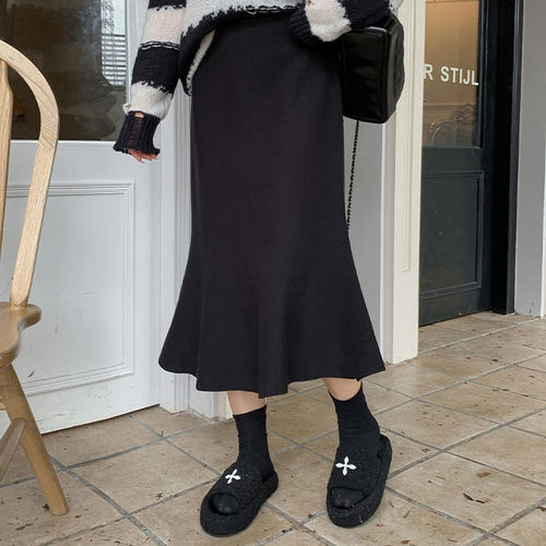 胖mm高腰百搭显瘦包臀针织鱼尾裙