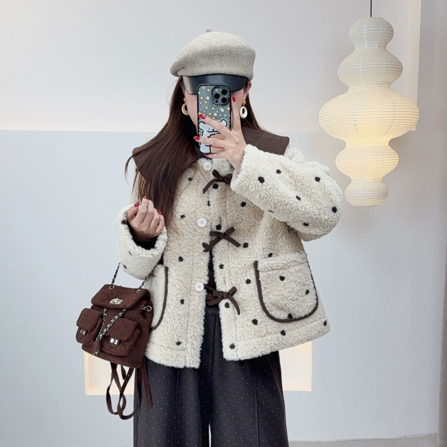 胖mm减龄显瘦蝴蝶结撞色毛毛外套