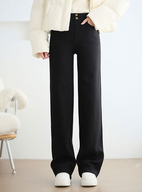 黑色休闲裤2025冬新款220斤胖mm大码休闲垂感弹力加绒显瘦直筒裤