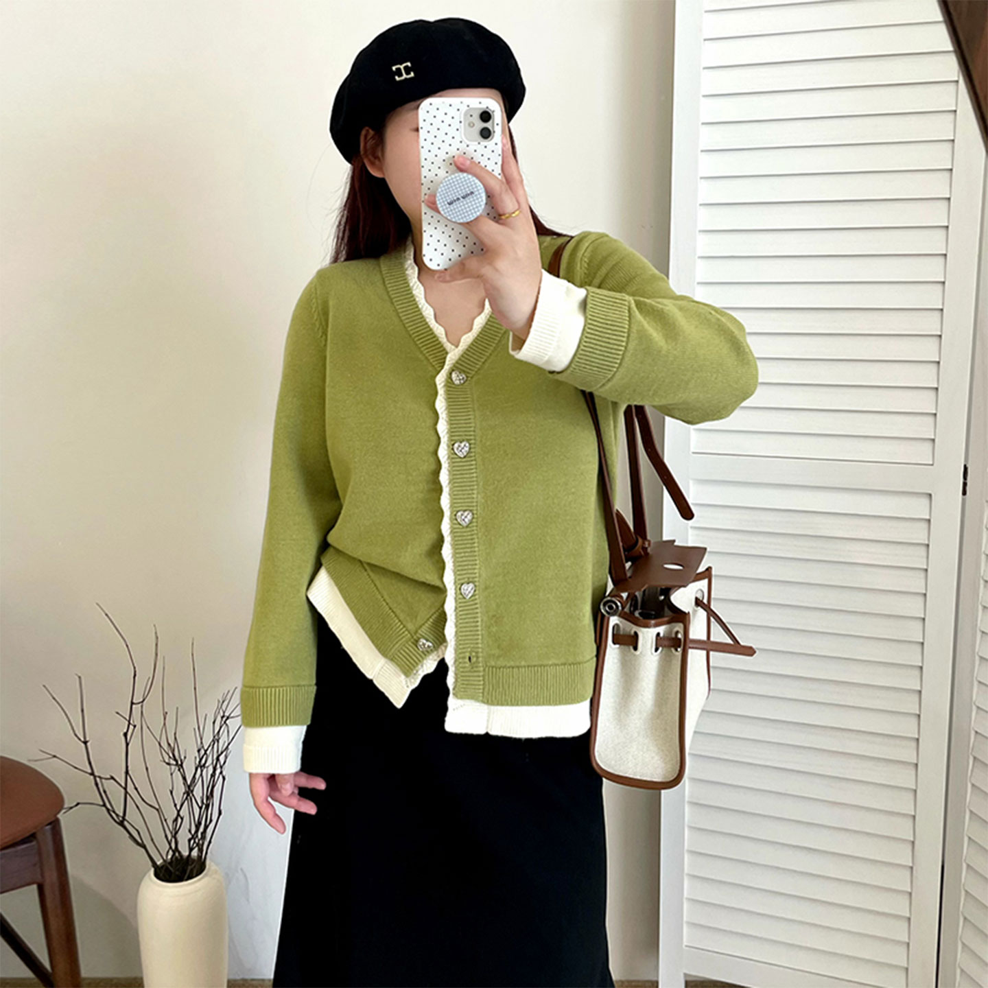 胖mm绿色V领时尚气质显瘦针织衫