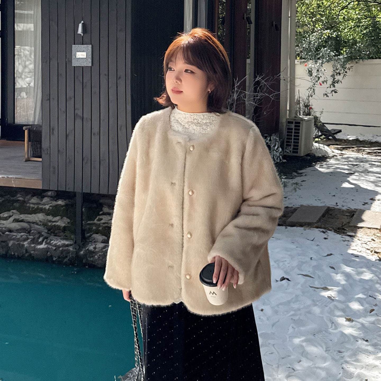 胖mm名媛气质环保水貂毛皮草外套