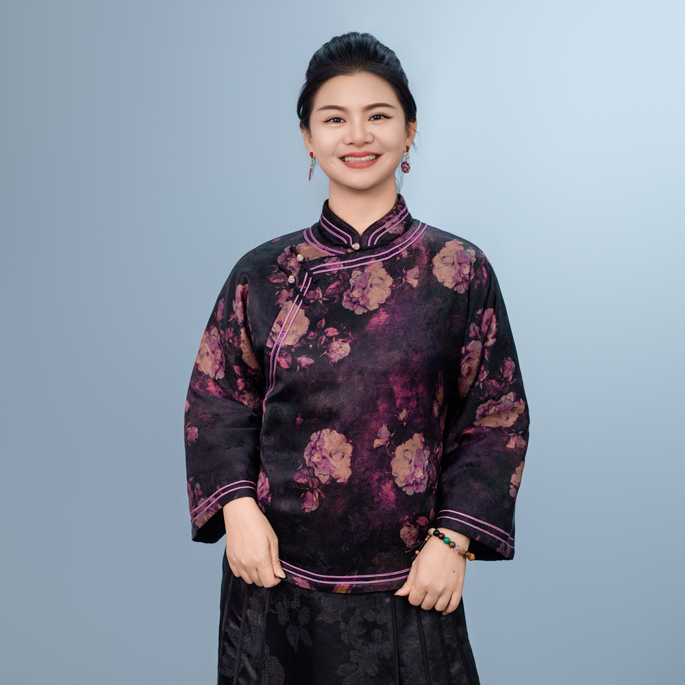 【鸿洛】新中式国风印花斜襟棉服厚款长袖上衣唐装修身秋冬251033