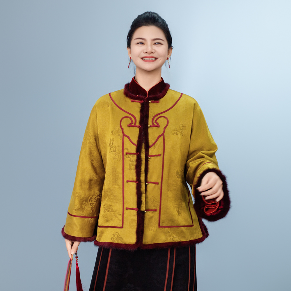 【疏影】提花直襟圆领短款厚款上衣棉衣民族风夹棉新中式251104T