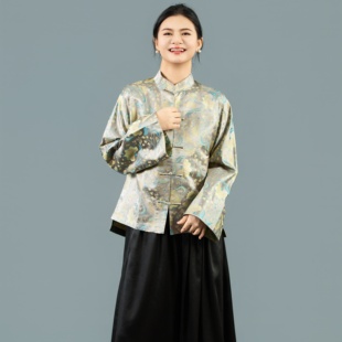 【飞花令】净缝立领薄款常规款上衣女装圆领衬衣日常新中式提花