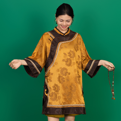 【金枝玉叶】重锻提花 新中式100桑蚕丝圆领中国风 太太服 250307