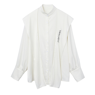 轻奢时尚 休闲小众设计感白色气质 光影梦境缎面连帽衬衫 NIAWAN
